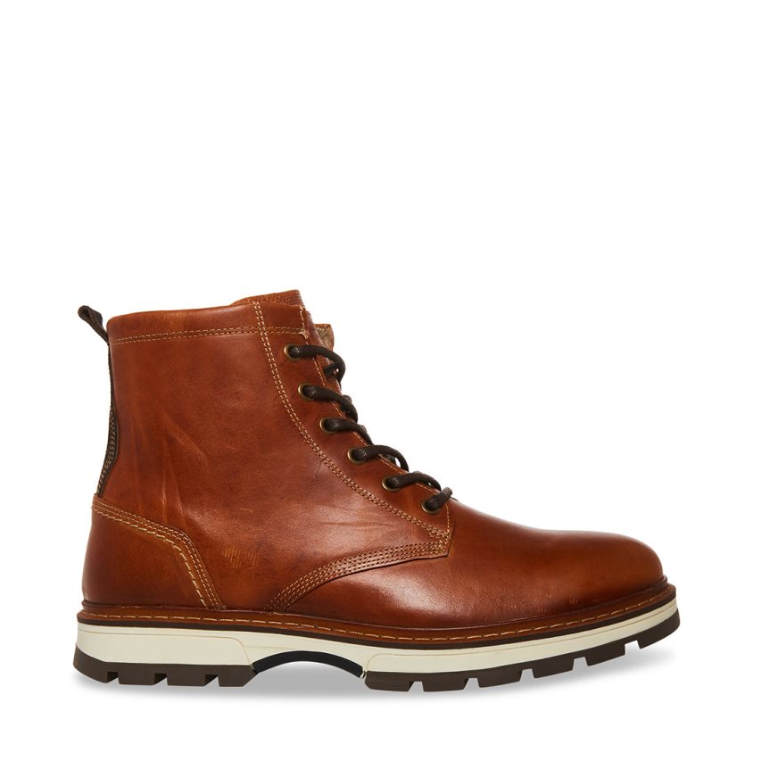 Brown Steve Madden Lucius Leather Men\'s Ankle Boots | PH 6520JOL